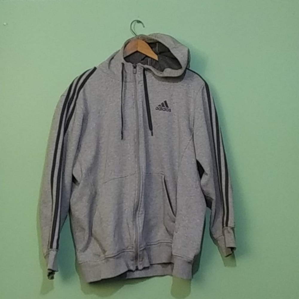 Grey Adidas Zippered Hoodie X-Large